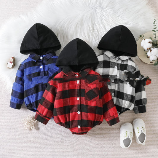 Plaid Button Hooded Jumpsuit