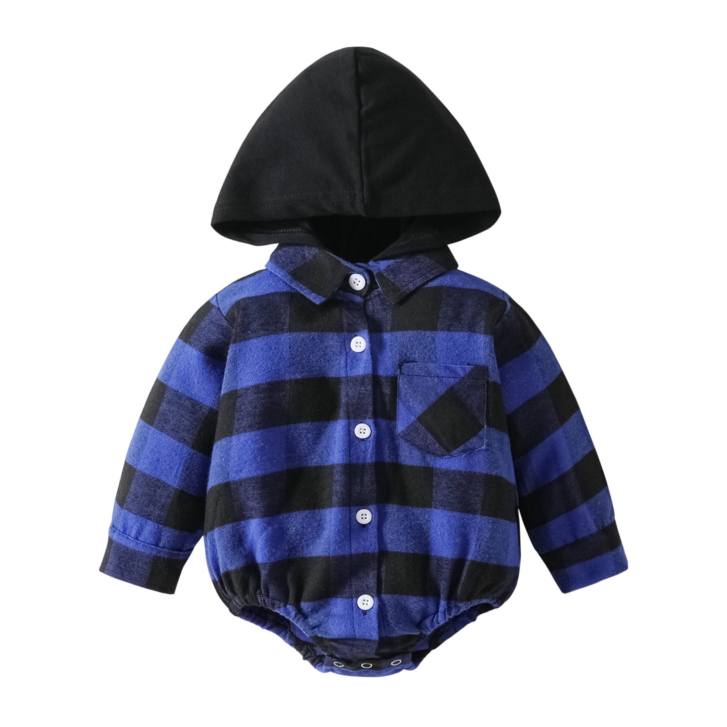 Plaid Button Hooded Jumpsuit