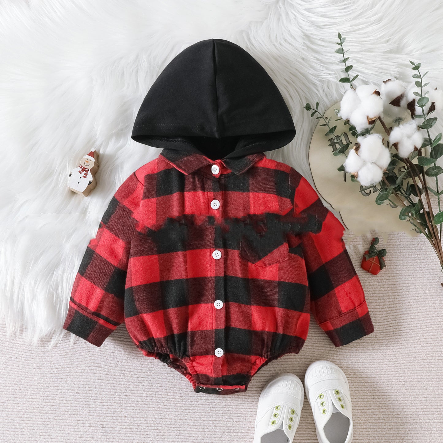 Plaid Button Hooded Jumpsuit