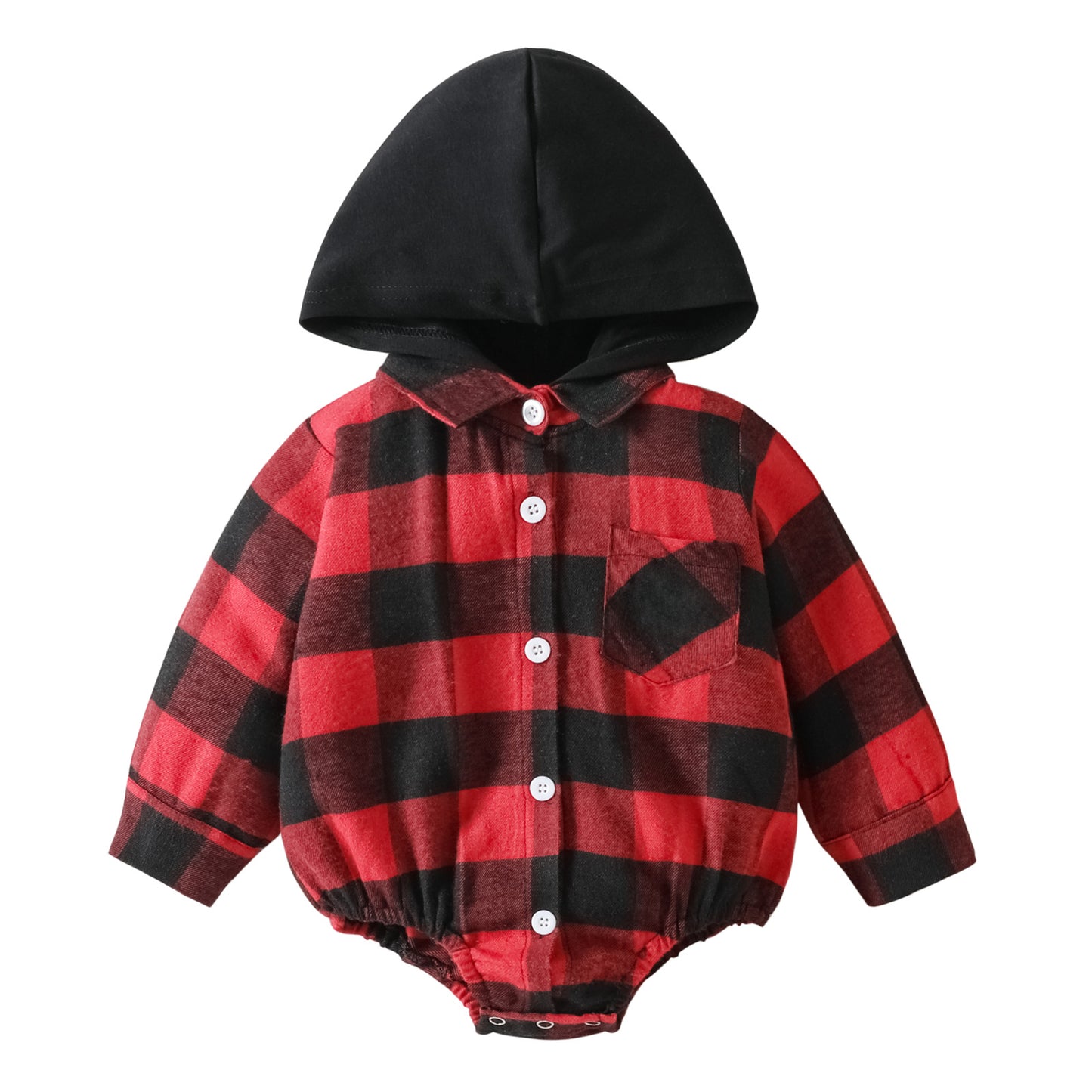 Plaid Button Hooded Jumpsuit