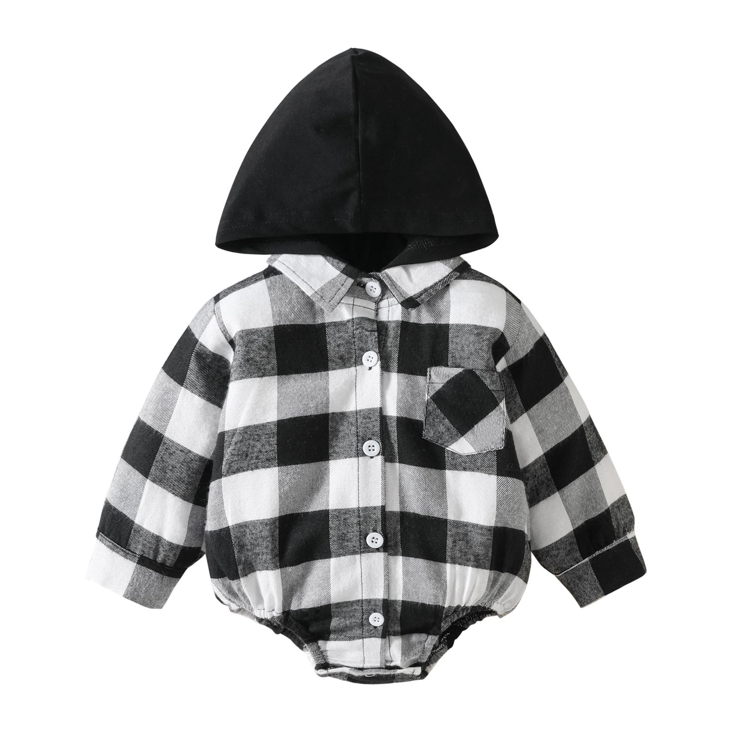 Plaid Button Hooded Jumpsuit